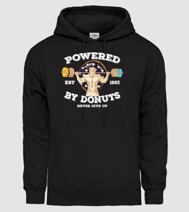 Powered by donuts model negru pe tricou