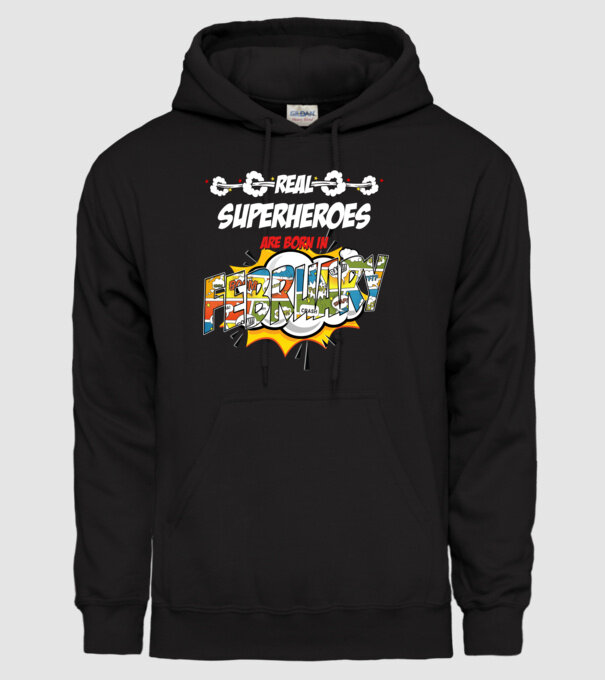 real superheroes are born in february model negru pe tricou