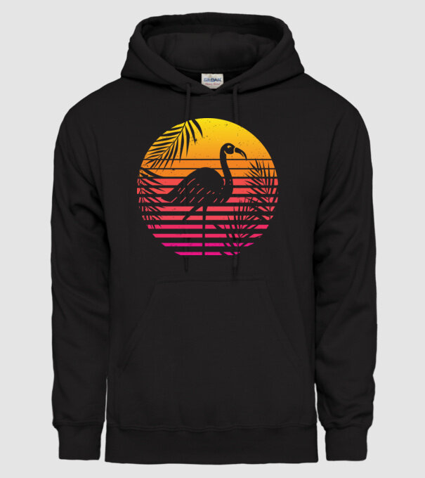 Retro flamingo sunset model negru pe tricou