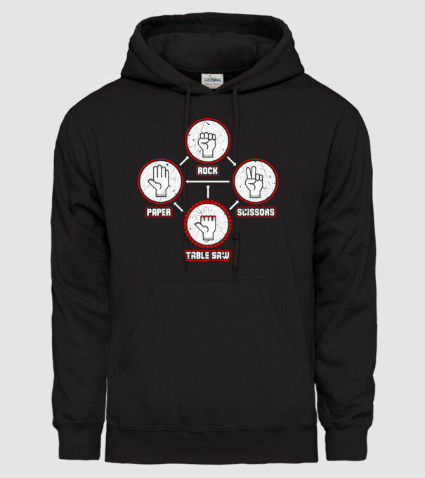 Rock Paper Scissors TABLE SAW model negru pe tricou