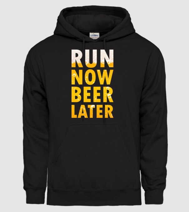 Run now beer later model negru pe tricou