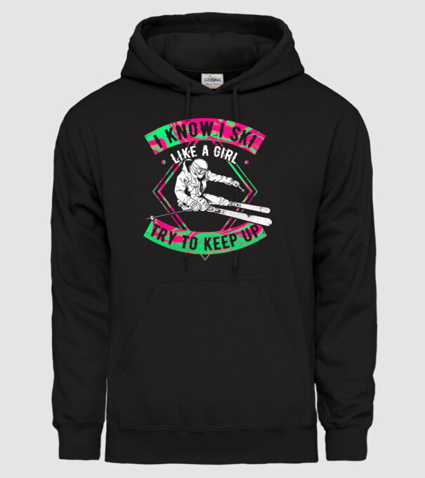 Skiing like a girl model negru pe tricou