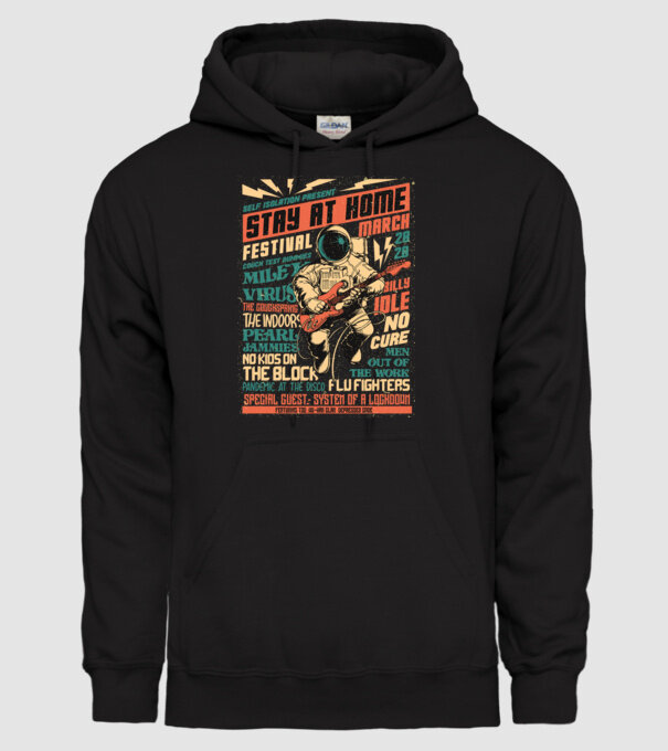 Stay at home festival model negru pe tricou