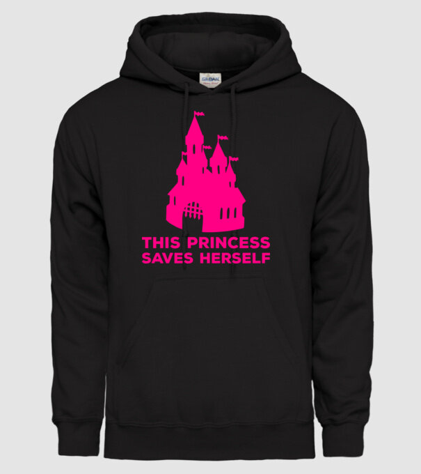 This princess saves herself model negru pe tricou