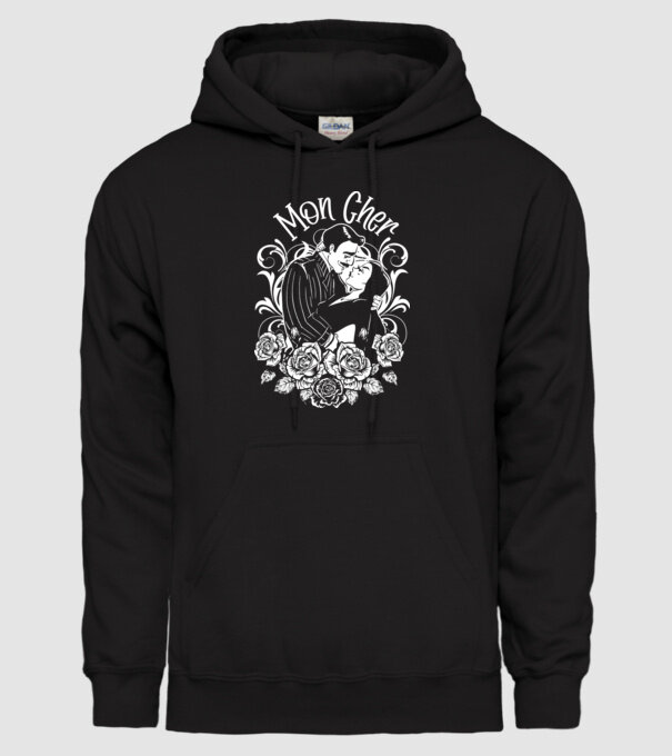 Addams family couple shirt Morticia and Gomez Mon cher model negru pe tricou