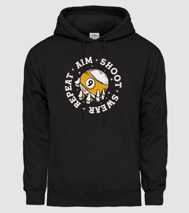 Aim Shoot Swear Repeat Biliard model negru pe tricou