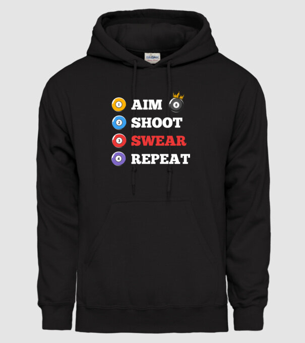 Aim swear shoot repeat - biliard v2 model negru pe tricou