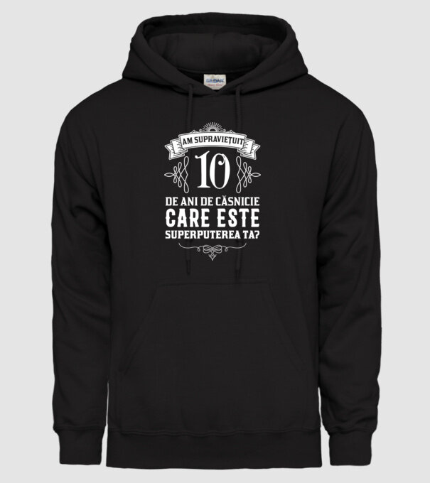 Am supraviețuit 10 ani de an de căsnicie - care este superputerea ta? model negru pe tricou