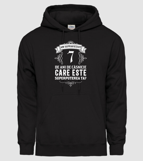 Am supraviețuit 7 ani de an de căsnicie - care este superputerea ta? model negru pe tricou