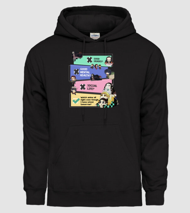 Anime check Demon Slayer model negru pe tricou