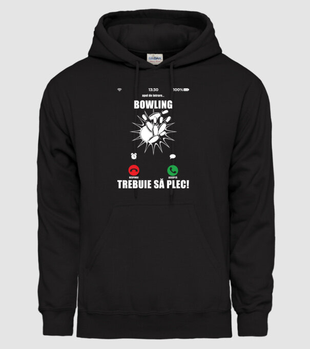 apel de intrare - bowling - respinge - acceptă - TREBUIE SĂ PLEC! model negru pe tricou