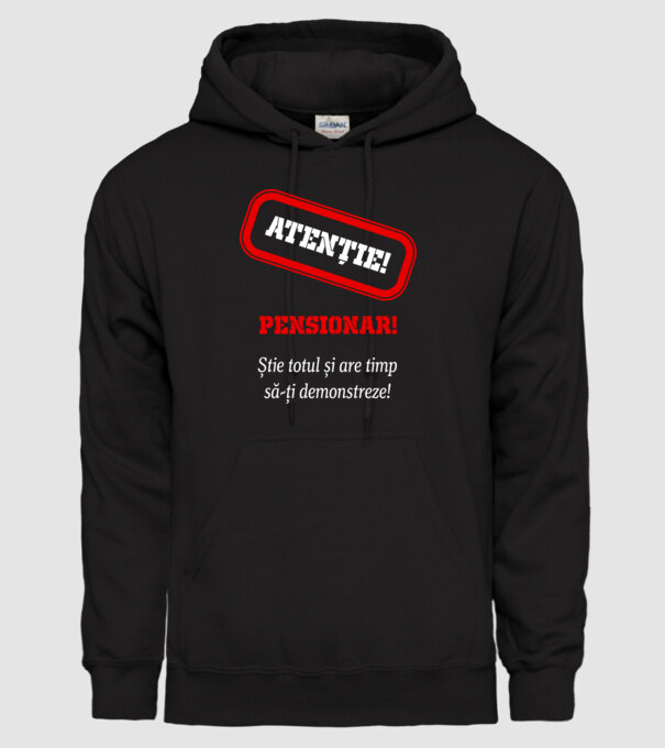 Atenție! Pensionar! Știe totul și are timp să-ți demonstreze! model negru pe tricou
