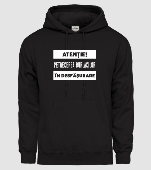 atenție! petrecerea burlacilor în desfășurare model negru pe tricou