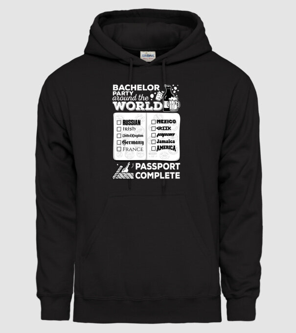 Bachelor Party World tour model negru pe tricou