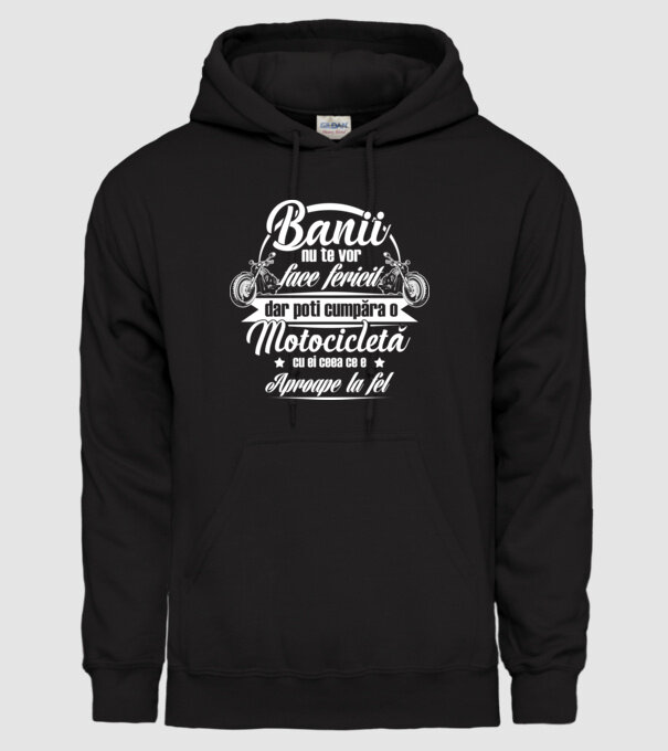banii nu te vor face fericit, dar poți cumpăra o motocicletă cu ei, ceea ce e aproape la fel model negru pe tricou