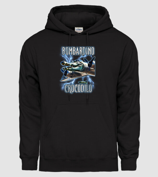 Bombardino Crocodilo model negru pe tricou