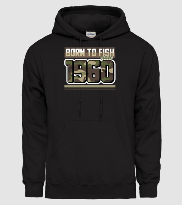 Born to fish since 1960 model negru pe tricou