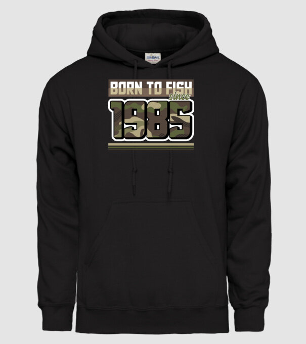 Born to fish since 1985 model negru pe tricou