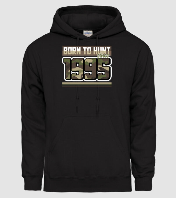 Born to hunt since 1995 model negru pe tricou