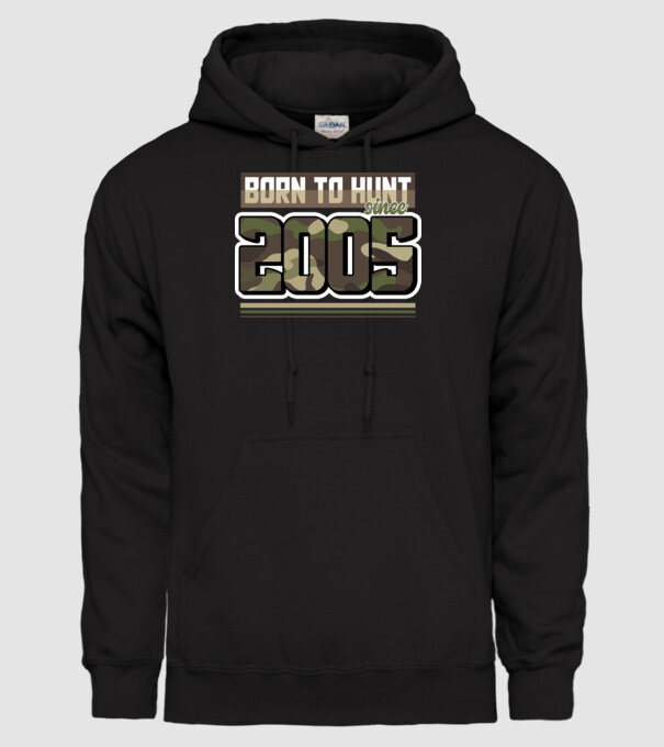 Born to hunt since 2005 model negru pe tricou