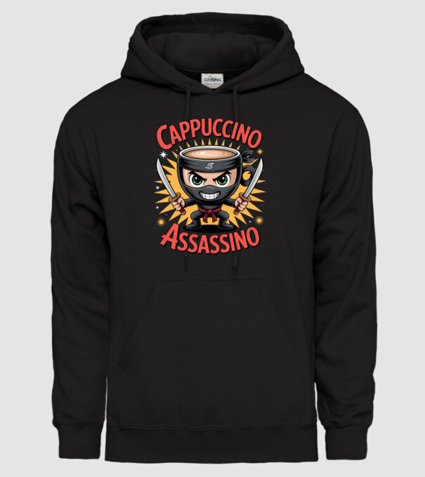 Cappuccino Assasino model negru pe tricou