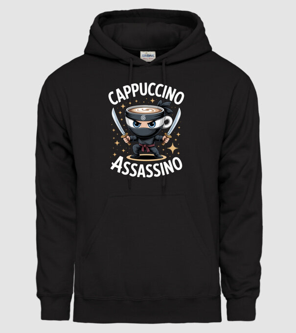 Cappuccino Assassino model negru pe tricou