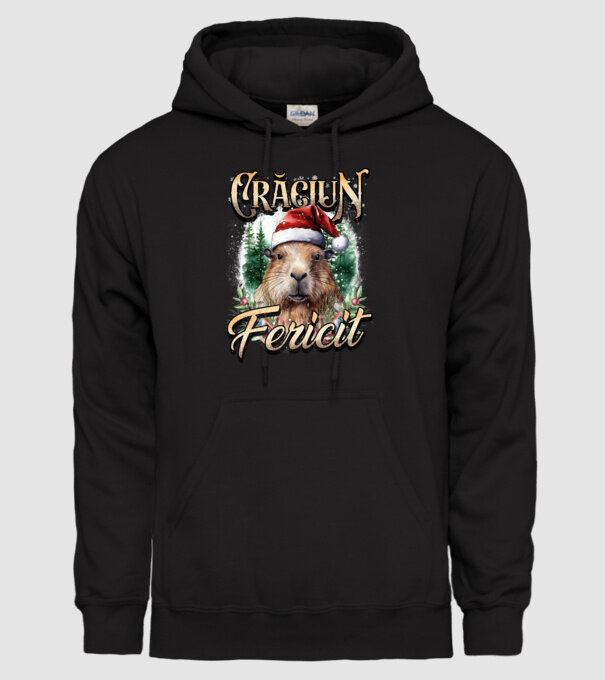 Capybara christmas model negru pe tricou