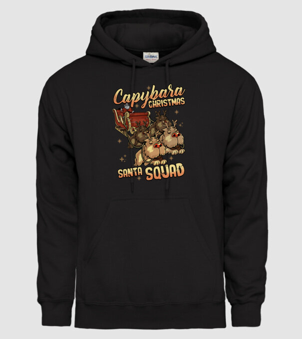 Capybara christmas santa squad model negru pe tricou