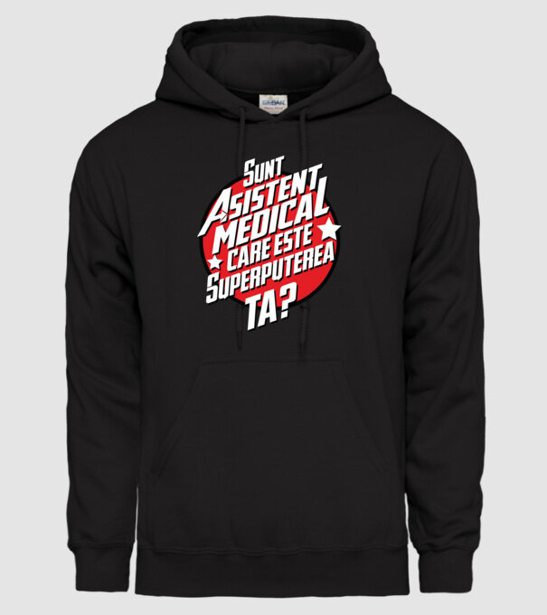 sunt asistent medical, care este superputerea ta? model negru pe tricou