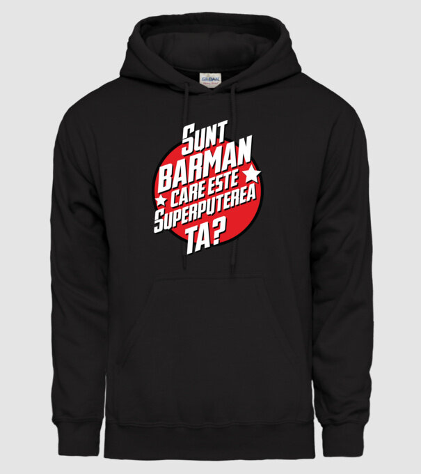 sunt barman, care este superputerea ta? model negru pe tricou
