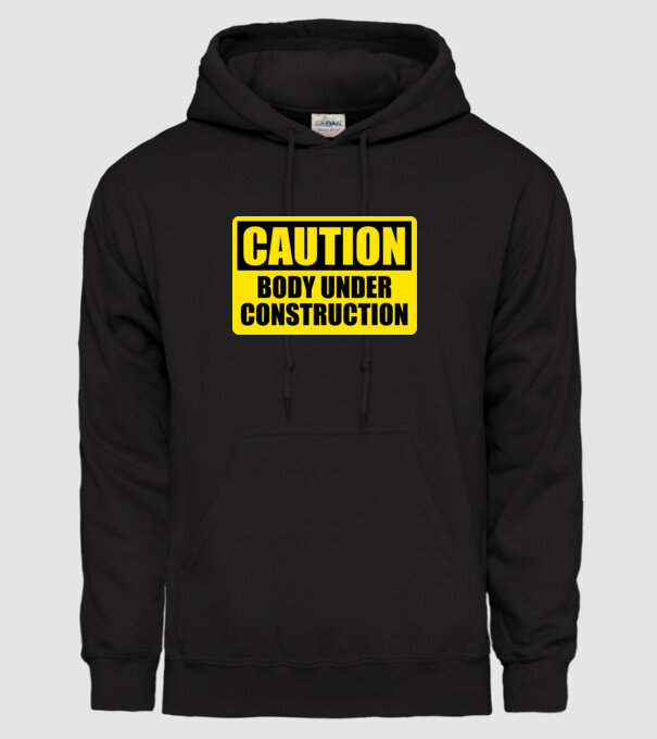 Caution Body Under Construction model negru pe tricou