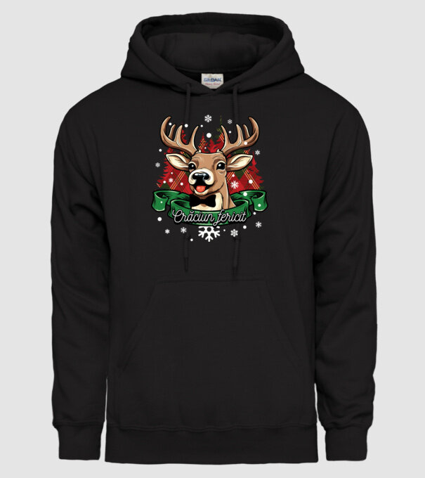Cerb de Crăciun model negru pe tricou