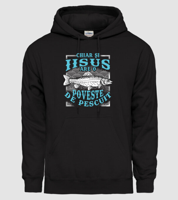 Chiar și Iisus are o poveste de pescuit model negru pe tricou