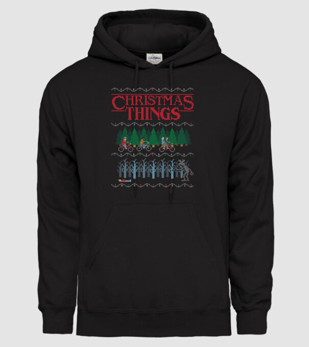 christmas things ugly sweater model negru pe tricou