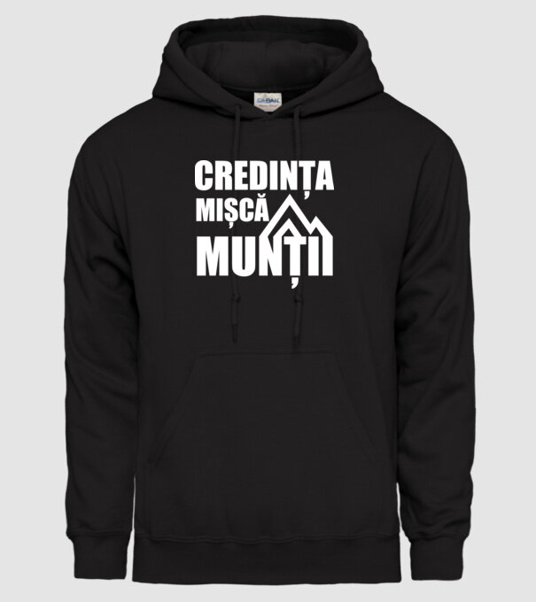 Credința mișcă munții model negru pe tricou