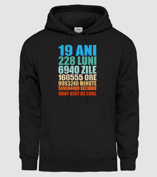 De 19 ani - luni - zile - ore - minute - secunde - sunt atât de cool model negru pe tricou