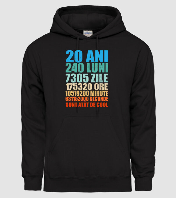 De 20 ani - luni - zile - ore - minute - secunde - sunt atât de cool model negru pe tricou