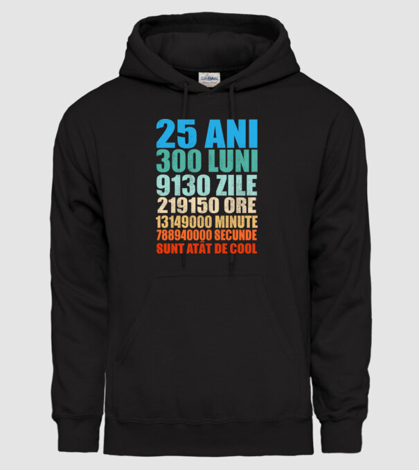De 25 ani - luni - zile - ore - minute - secunde - sunt atât de cool model negru pe tricou