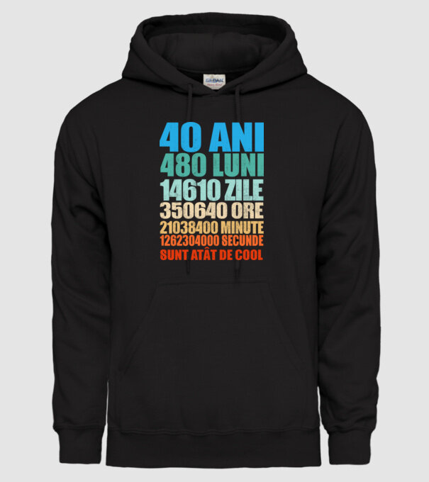 De 40 ani - luni - zile - ore - minute - secunde - sunt atât de cool model negru pe tricou