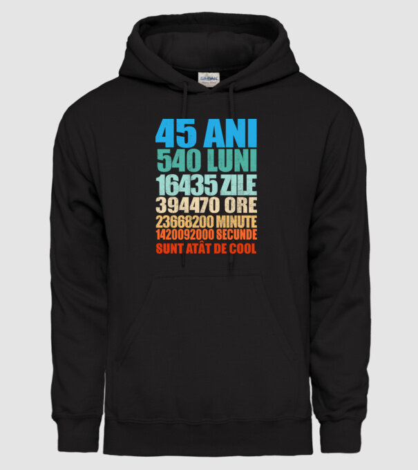De 45 ani - luni - zile - ore - minute - secunde - sunt atât de cool model negru pe tricou