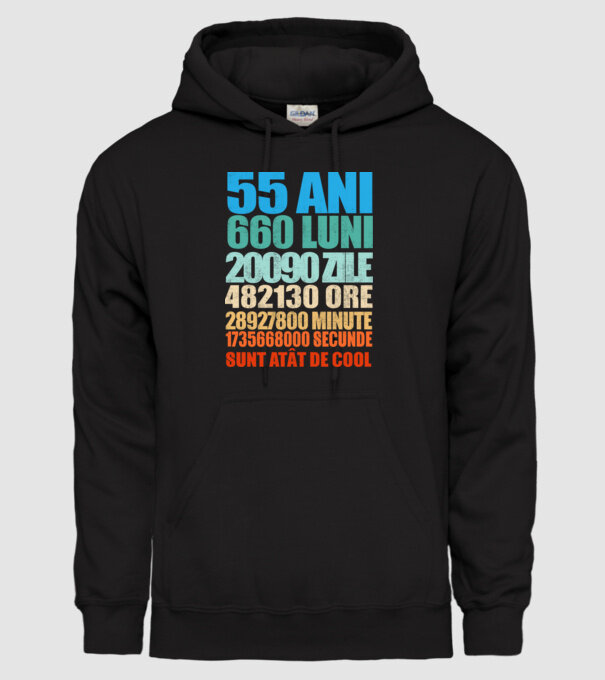 De 55 ani - luni - zile - ore - minute - secunde - sunt atât de cool model negru pe tricou