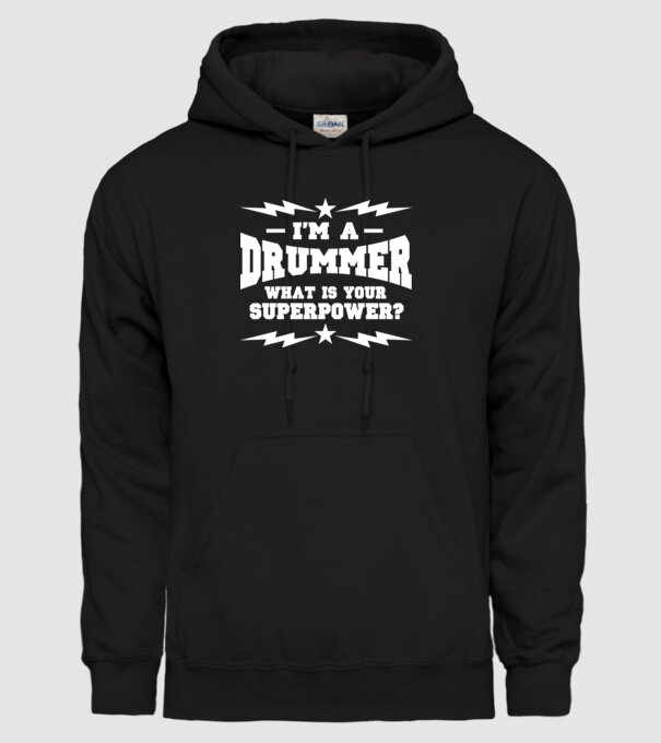 Drummer Superpower model negru pe tricou