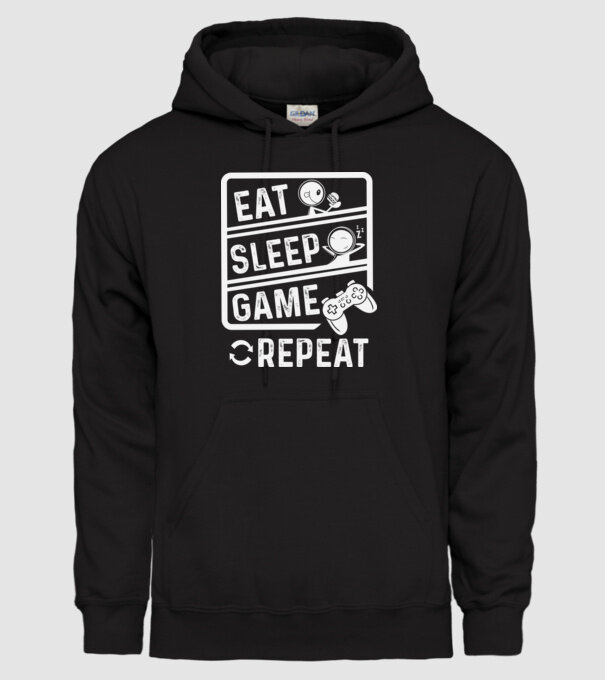 Eat sleep game repeat model negru pe tricou