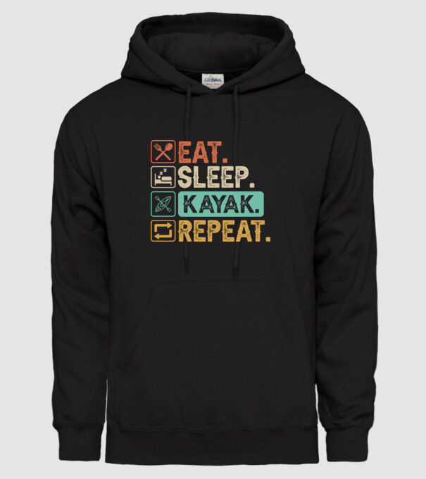 Eat Sleep Kayak model negru pe tricou