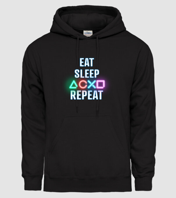 Eat sleep PS model negru pe tricou