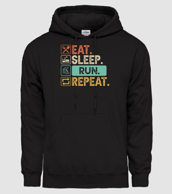 Eat Sleep Run Repeat model negru pe tricou
