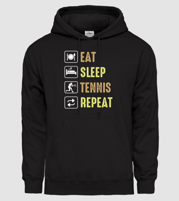eat sleep tennis repeat model negru pe tricou