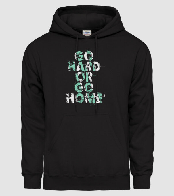 Go Hard or Go Home model negru pe tricou