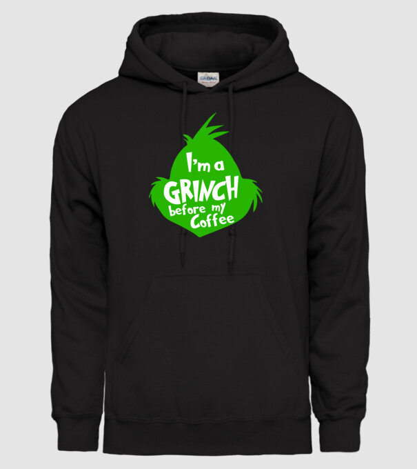 Grinch before coffee model negru pe tricou