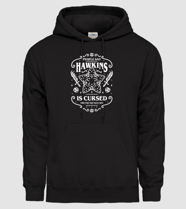 hawkins is cursed black model negru pe tricou